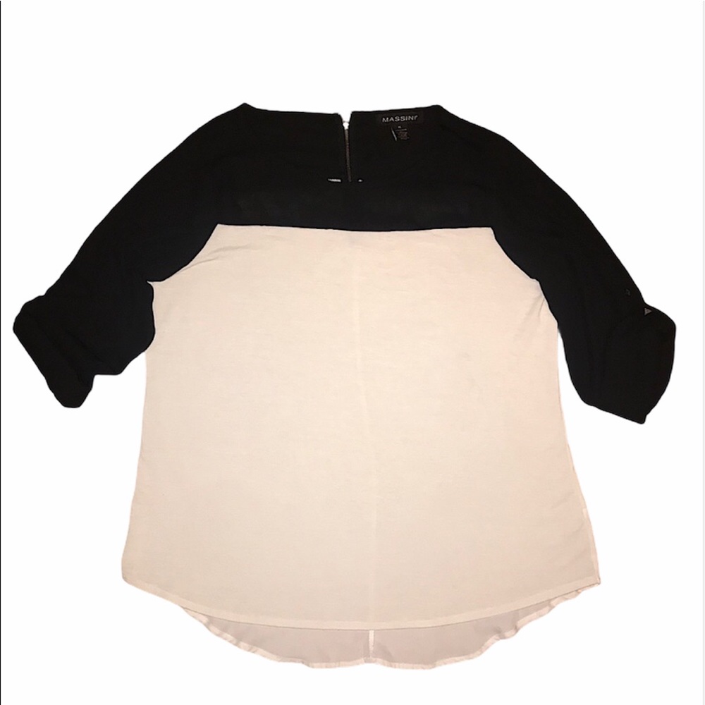 Massini black / white long sleeve flowy blouse XL